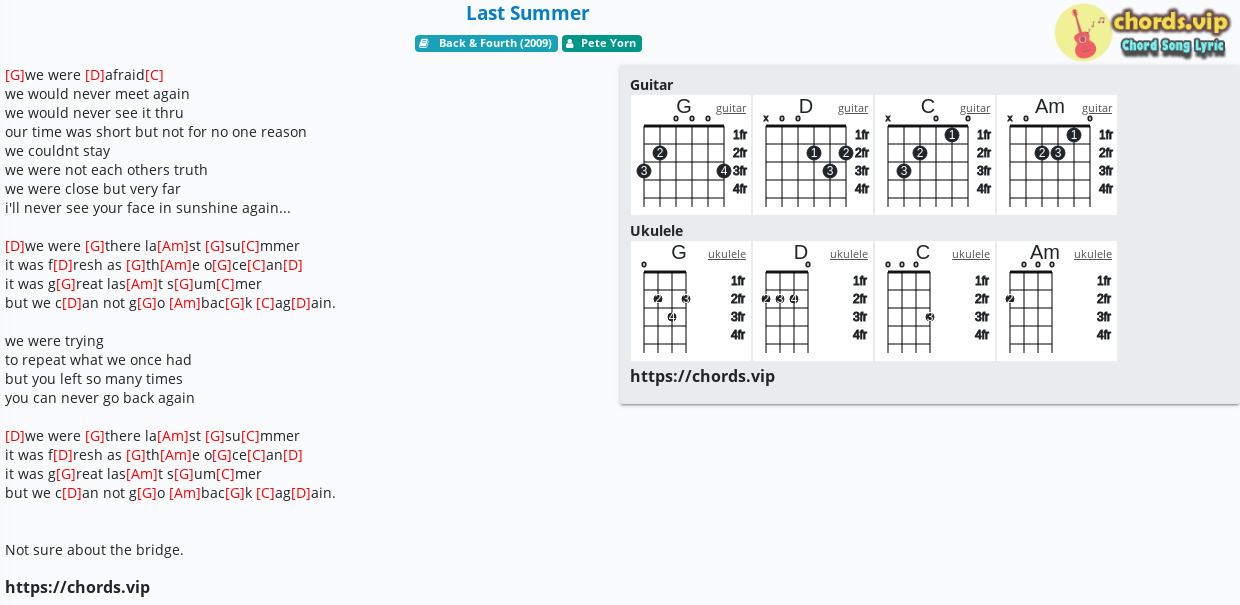 Chord Last Summer Pete Yorn Tab Song Lyric Sheet Guitar Ukulele Chords Vip