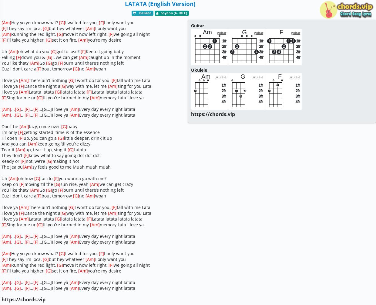 Chord Latata English Version Soyeon G Idle Tab Song Lyric Sheet Guitar Ukulele Chords Vip