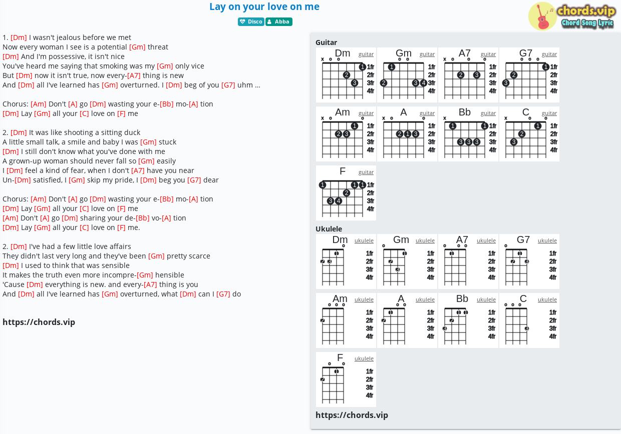 Chord Lay on your love on me Abba tab, song lyric, sheet, guitar, ukulele chords.vip