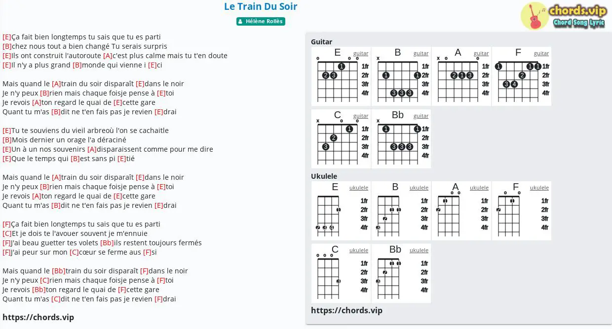 Chord Le Train Du Soir Helene Rolles Tab Song Lyric Sheet Guitar Ukulele Chords Vip