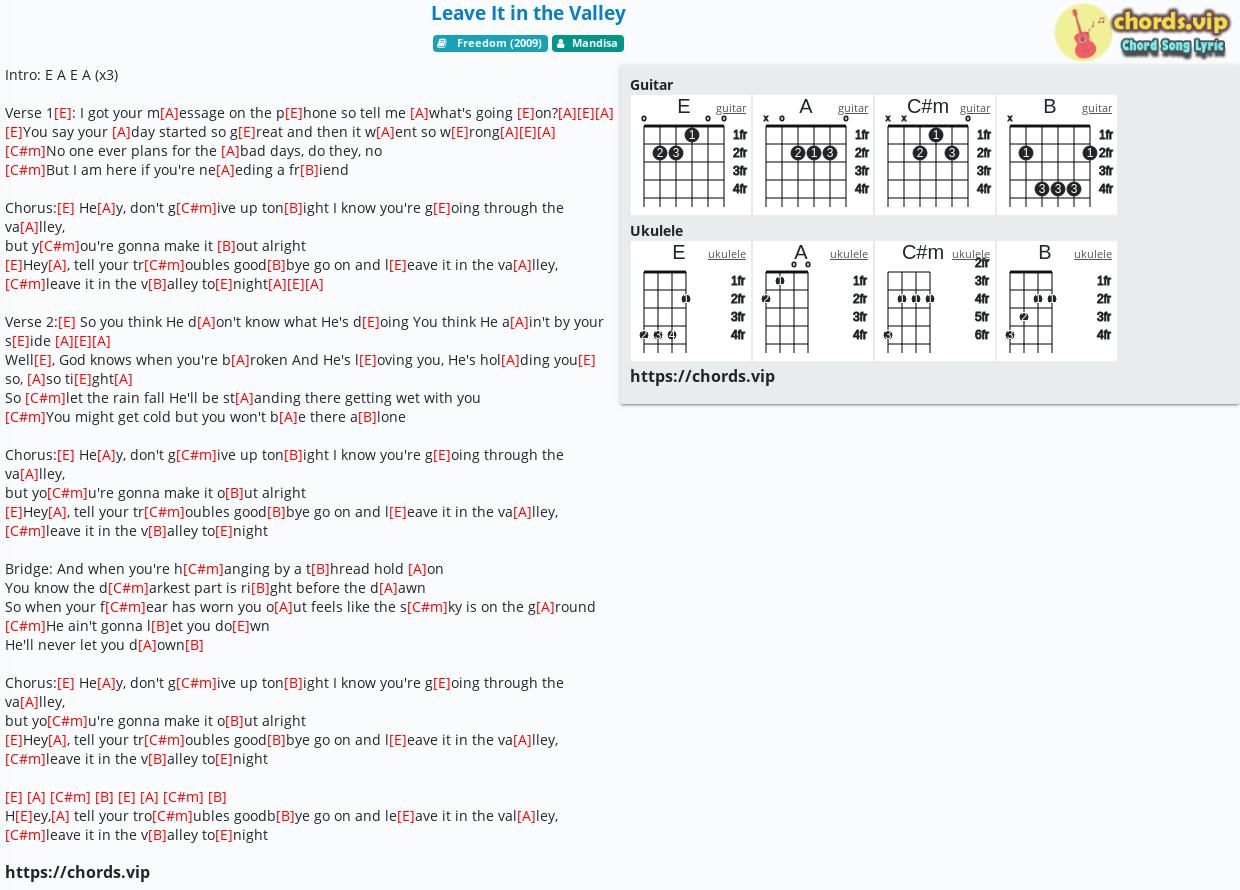 Chord Leave It In The Valley Mandisa Tab Song Lyric Sheet Guitar Ukulele Chords Vip