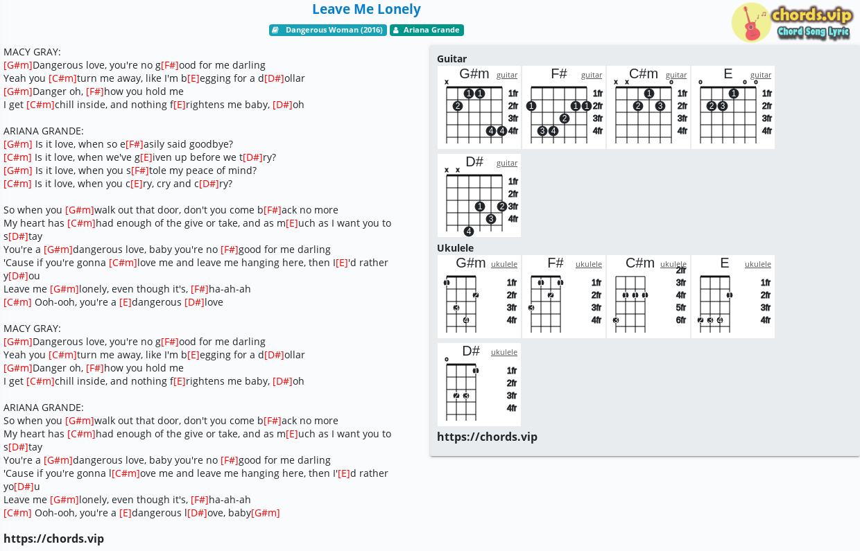 Chord Leave Me Lonely Ariana Grande Tab Song Lyric Sheet Guitar Ukulele Chords Vip