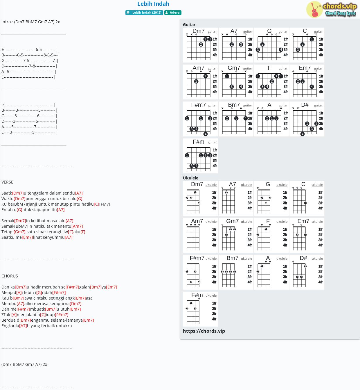 Chord Lebih Indah Adera Tab Song Lyric Sheet Guitar Ukulele Chords Vip