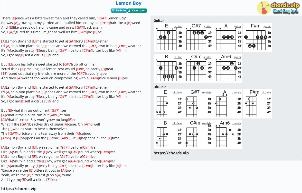 Chord: Lemon Boy - Cavetown - tab, song lyric, sheet, guitar, ukulele chord...