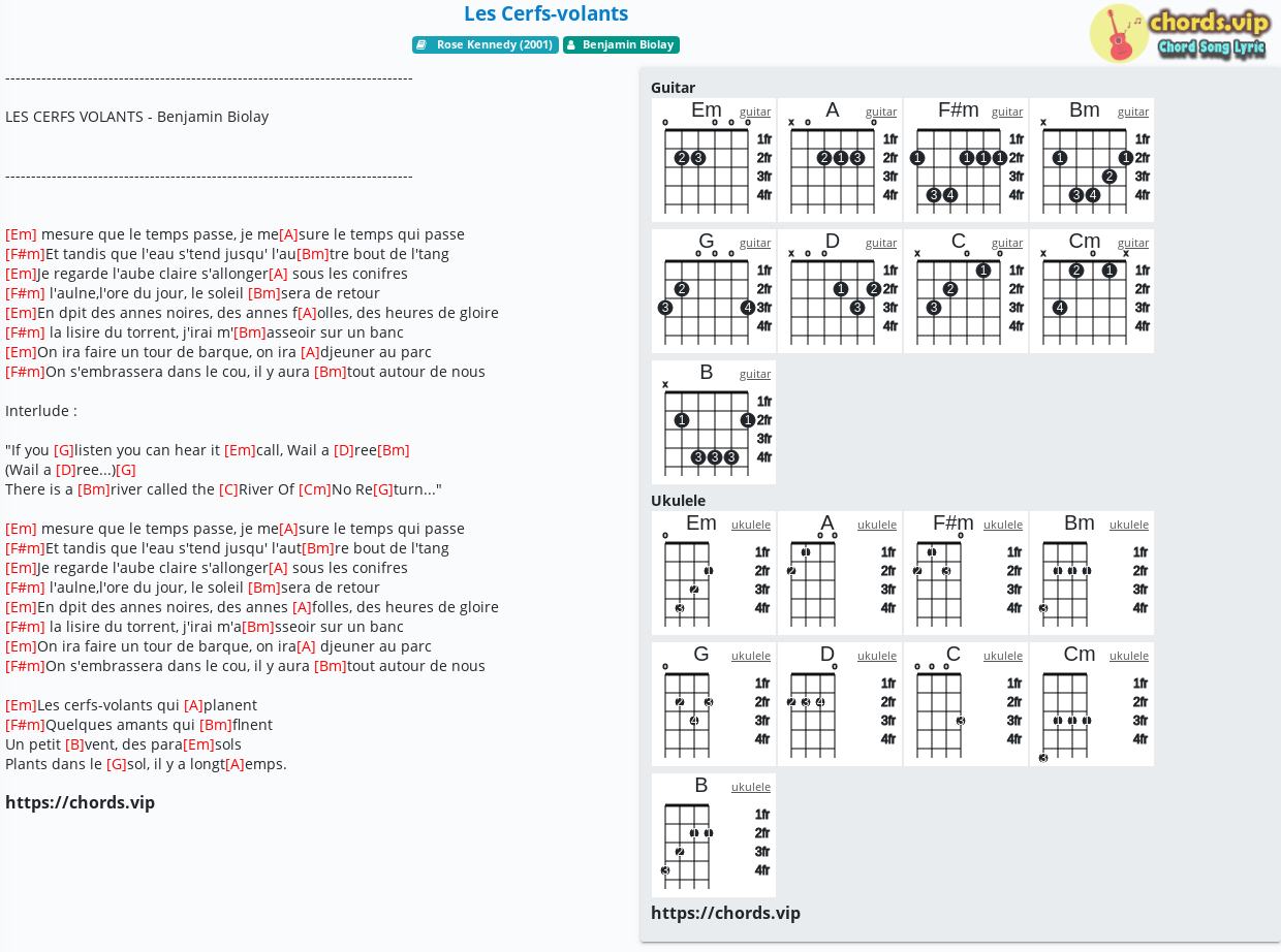 Chord Les Cerfsvolants  Benjamin Biolay  tab, song lyric, sheet