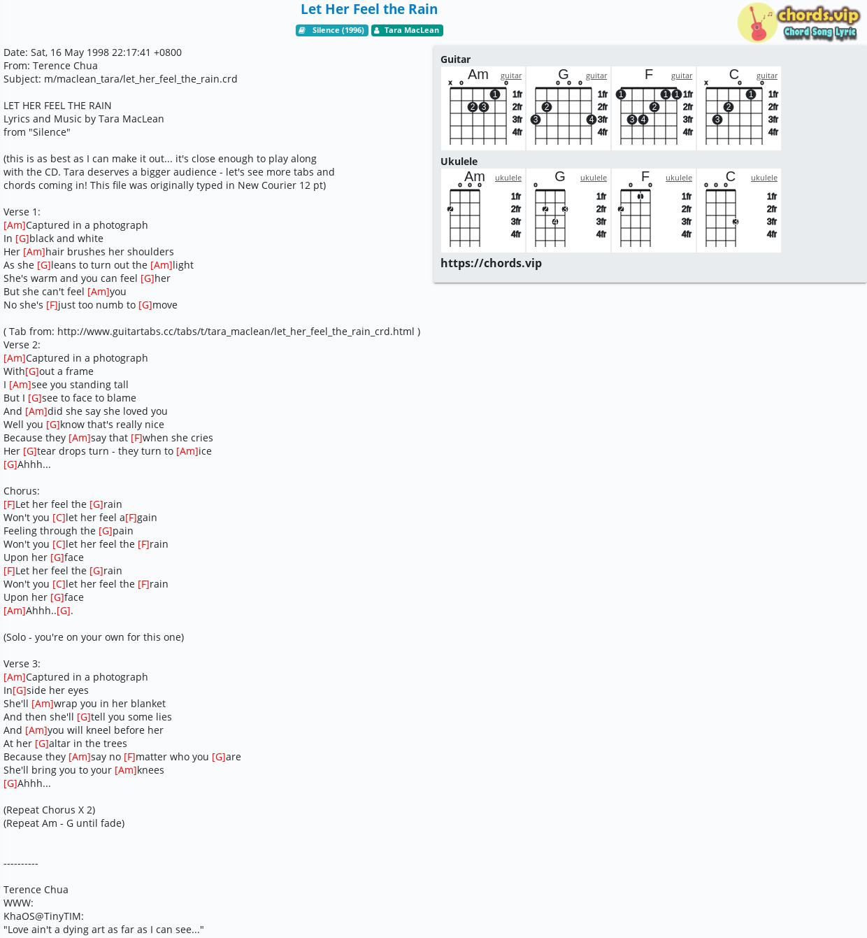 Chord Let Her Feel the Rain tab, song lyric, sheet, guitar, ukulele