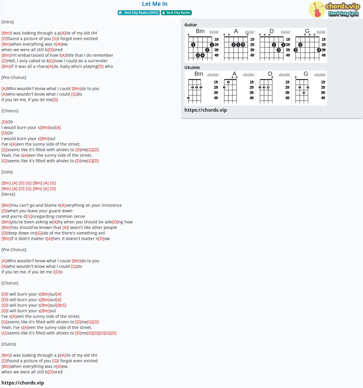 Chord Let Me In Red City Radio Tab Song Lyric Sheet Guitar Ukulele Chords Vip