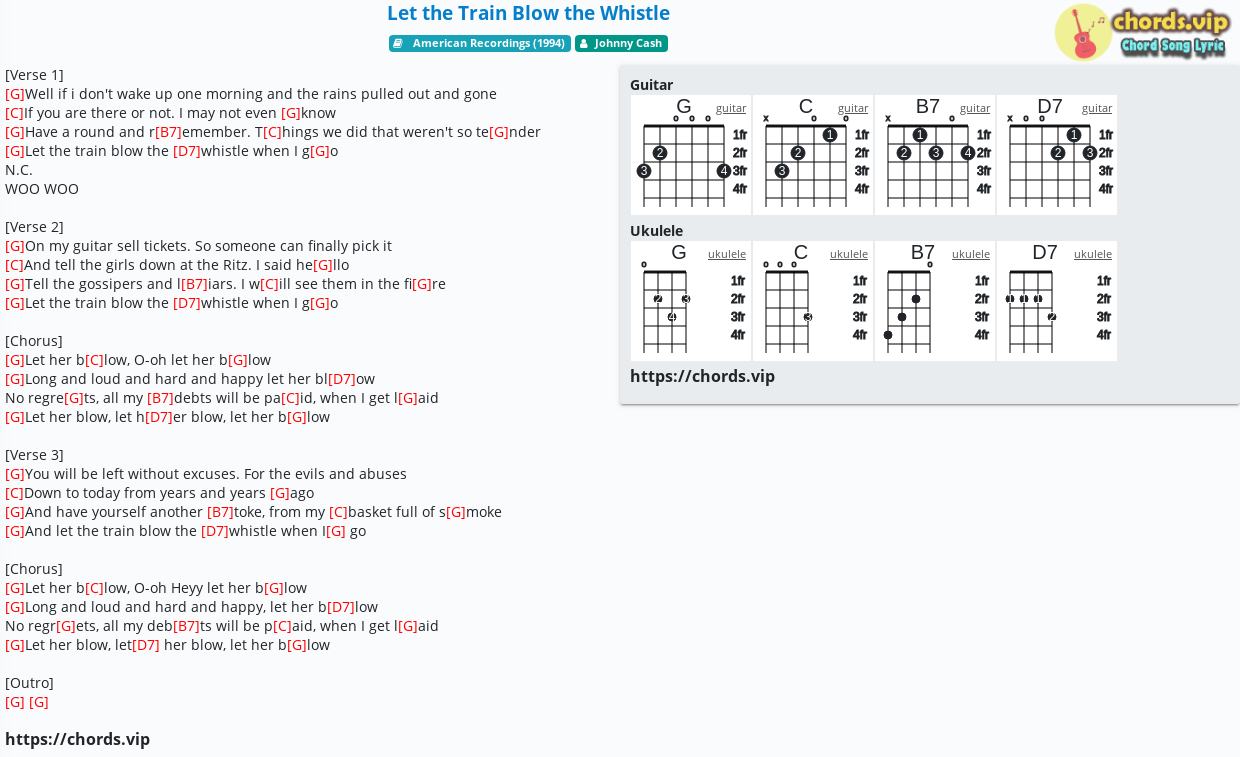 Chord Let The Train Blow The Whistle Johnny Cash Tab Song Lyric Sheet Guitar Ukulele Chords Vip