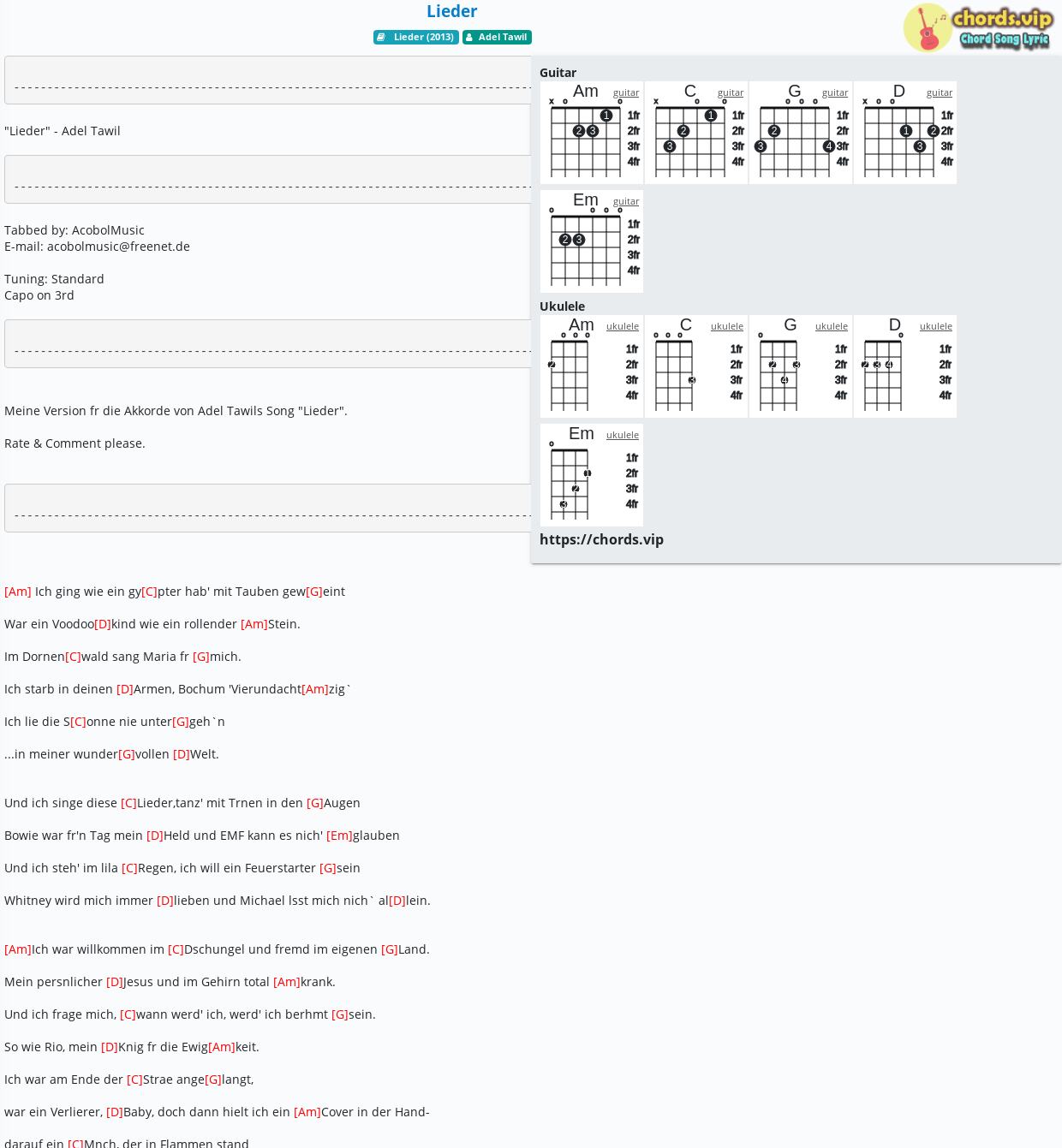 Chord Lieder Adel Tawil Tab Song Lyric Sheet Guitar Ukulele Chords Vip