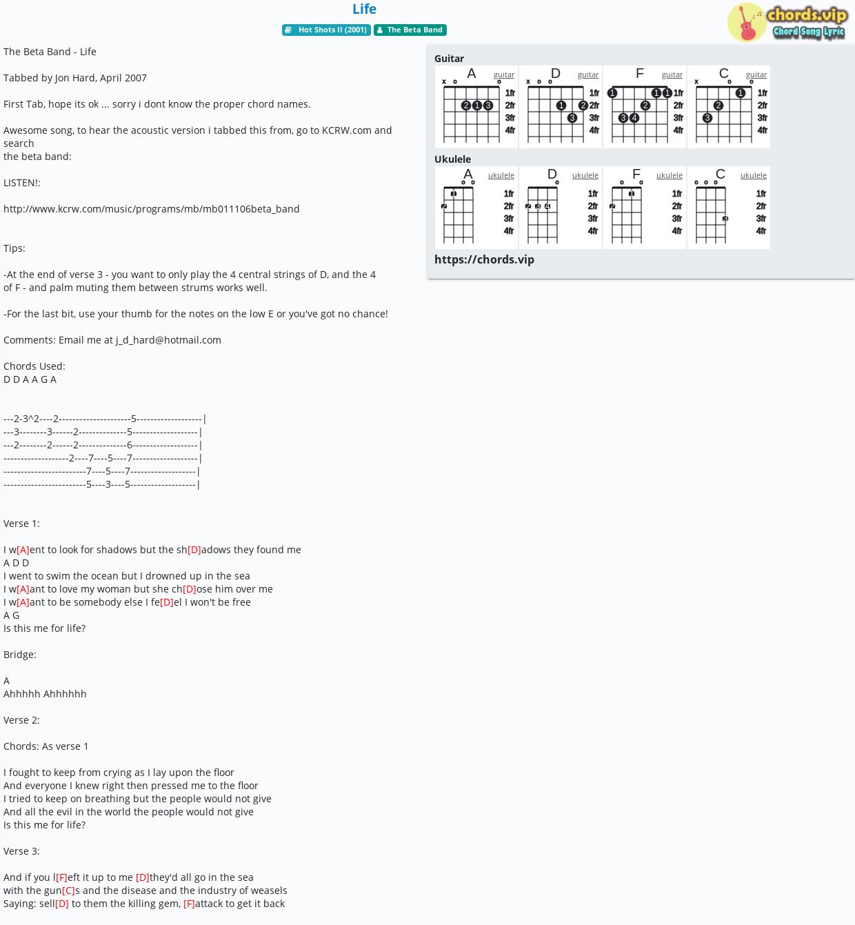Chord: Life - tab, song lyric, sheet, guitar, ukulele | chords.vip