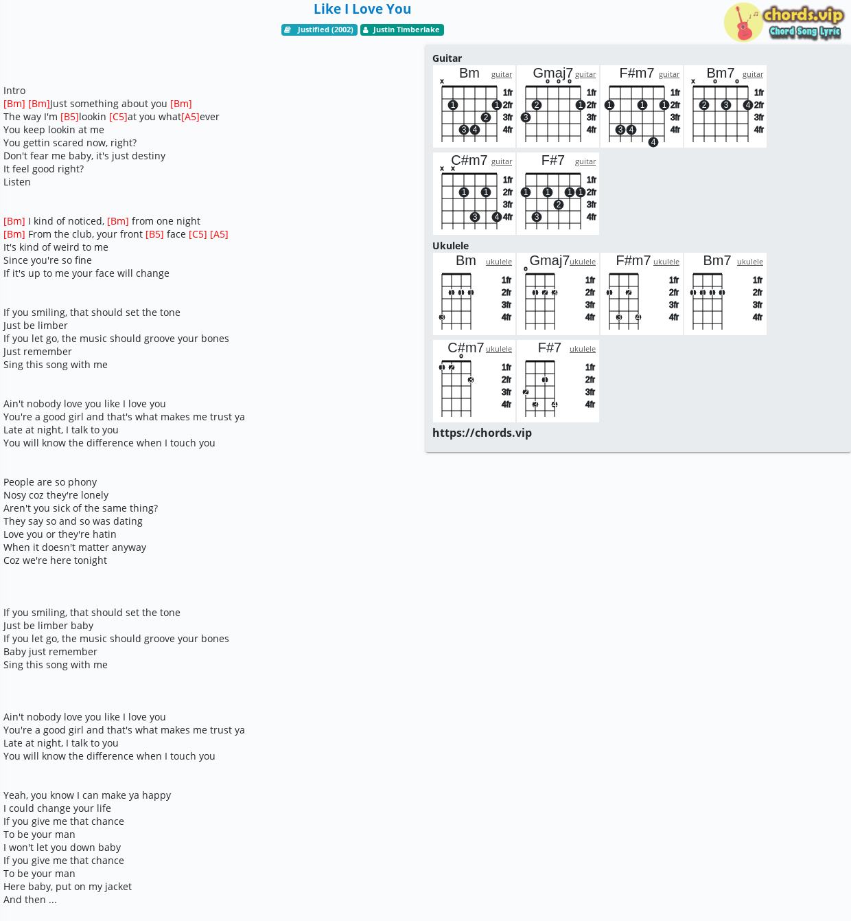 Chord Like I Love You Justin Timberlake Tab Song Lyric Sheet Guitar Ukulele Chords Vip