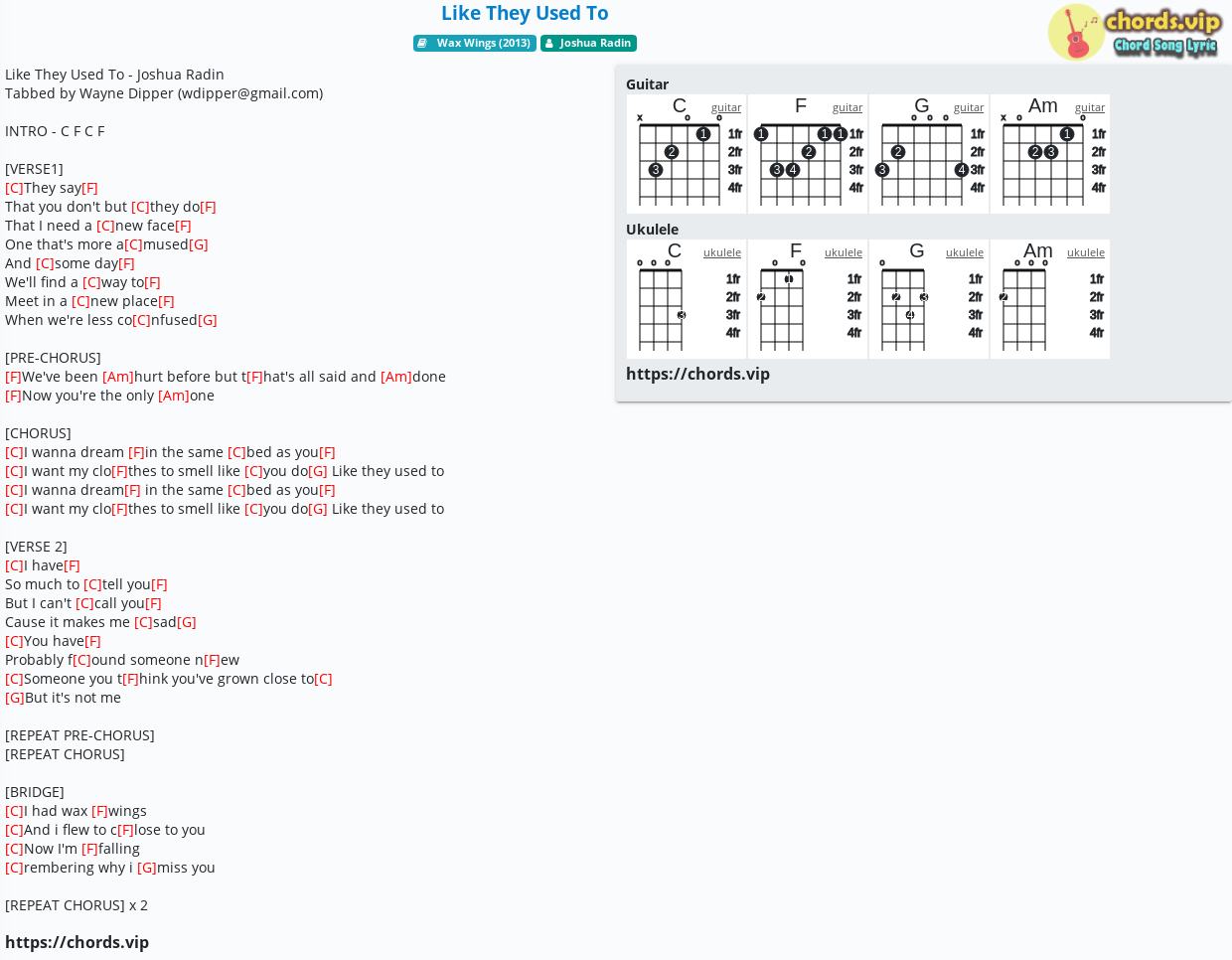 Chord Like They Used To Joshua Radin Tab Song Lyric Sheet Guitar Ukulele Chords Vip