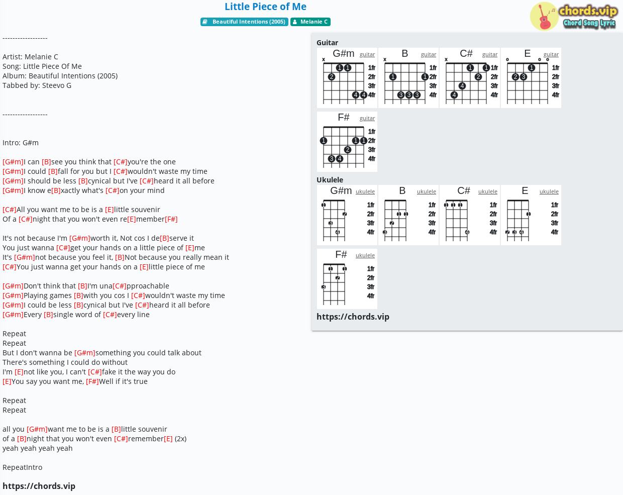 Chord Little Piece Of Me Melanie C Tab Song Lyric Sheet Guitar Ukulele Chords Vip