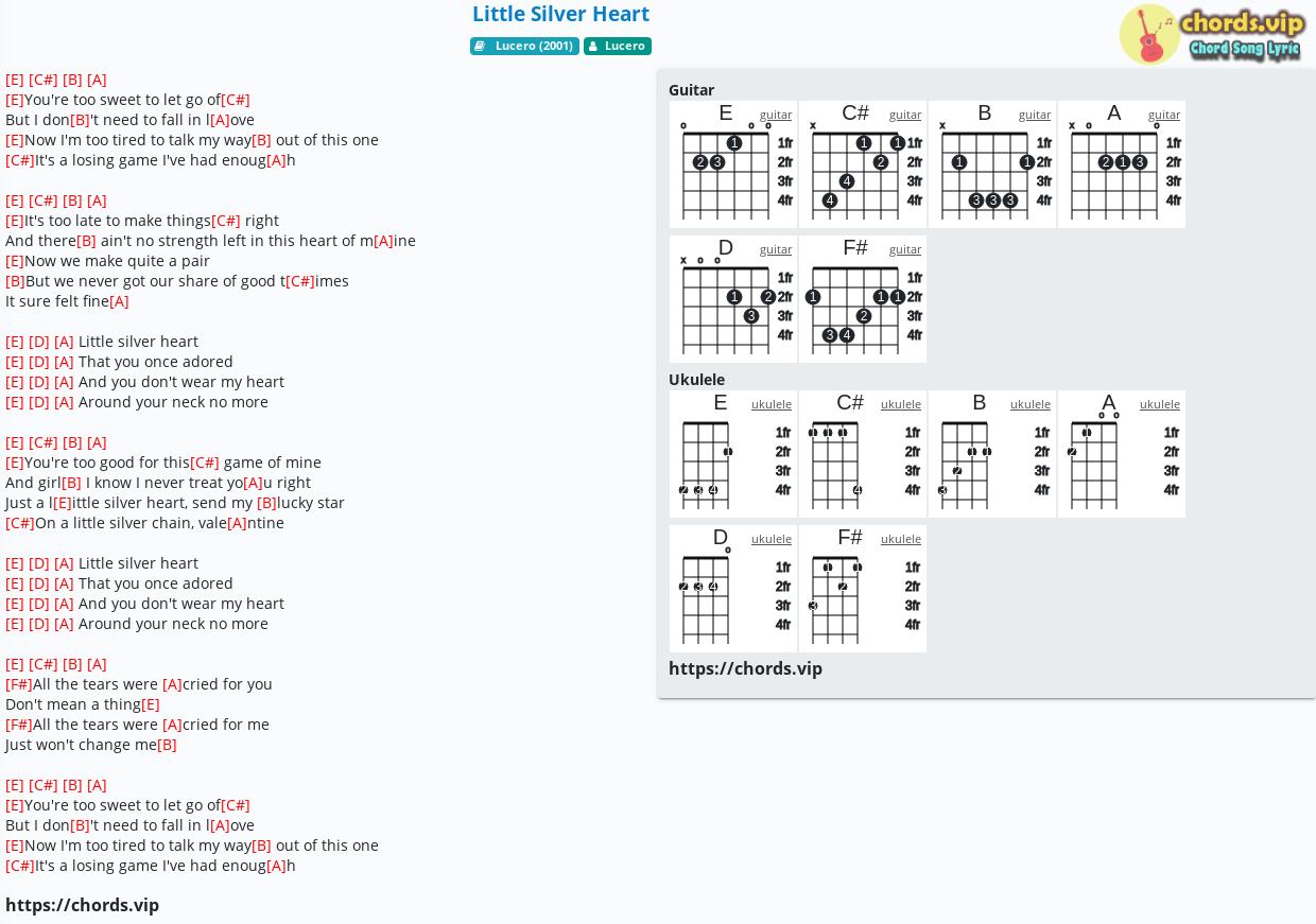 Chord Little Silver Heart Lucero Tab Song Lyric Sheet Guitar Ukulele Chords Vip