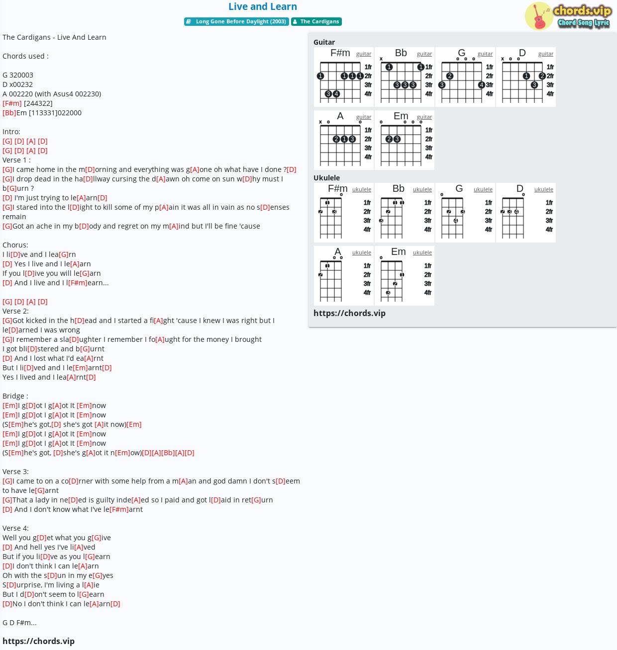 live and learn chord