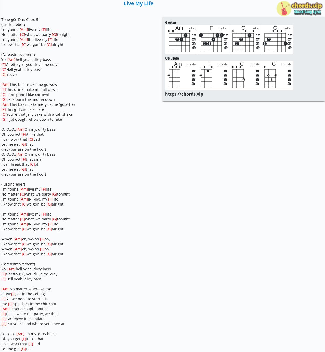 Chord: Live My Life - tab, song lyric, sheet, guitar, ukulele | chords.vip