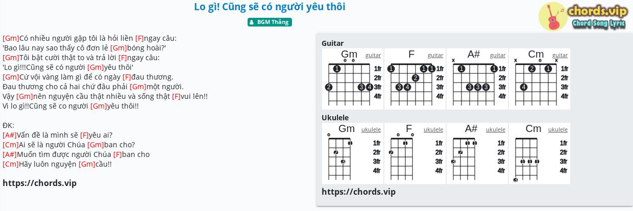 Chord Lo Gi Cũng Sẽ Co Người Yeu Thoi Bgm Thắng Tab Song Lyric Sheet Guitar Ukulele Chords Vip