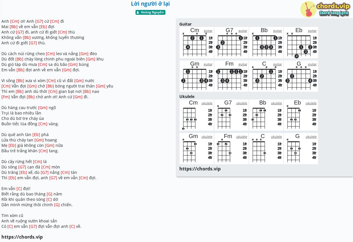 Chord Lời Người ở Lại Hoang Nguyen Tab Song Lyric Sheet Guitar Ukulele Chords Vip