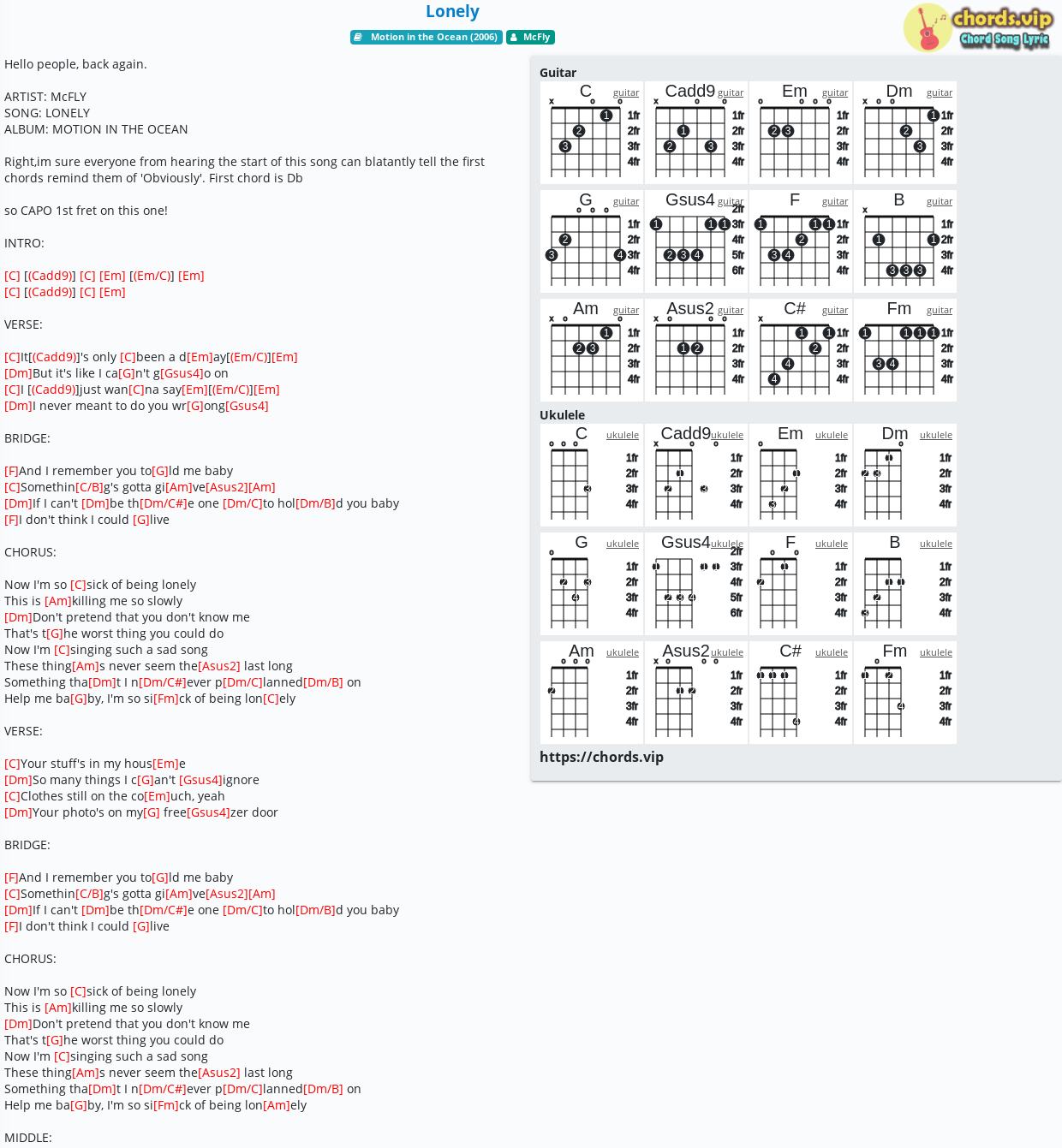 Chord Lonely Mcfly Tab Song Lyric Sheet Guitar Ukulele Chords Vip