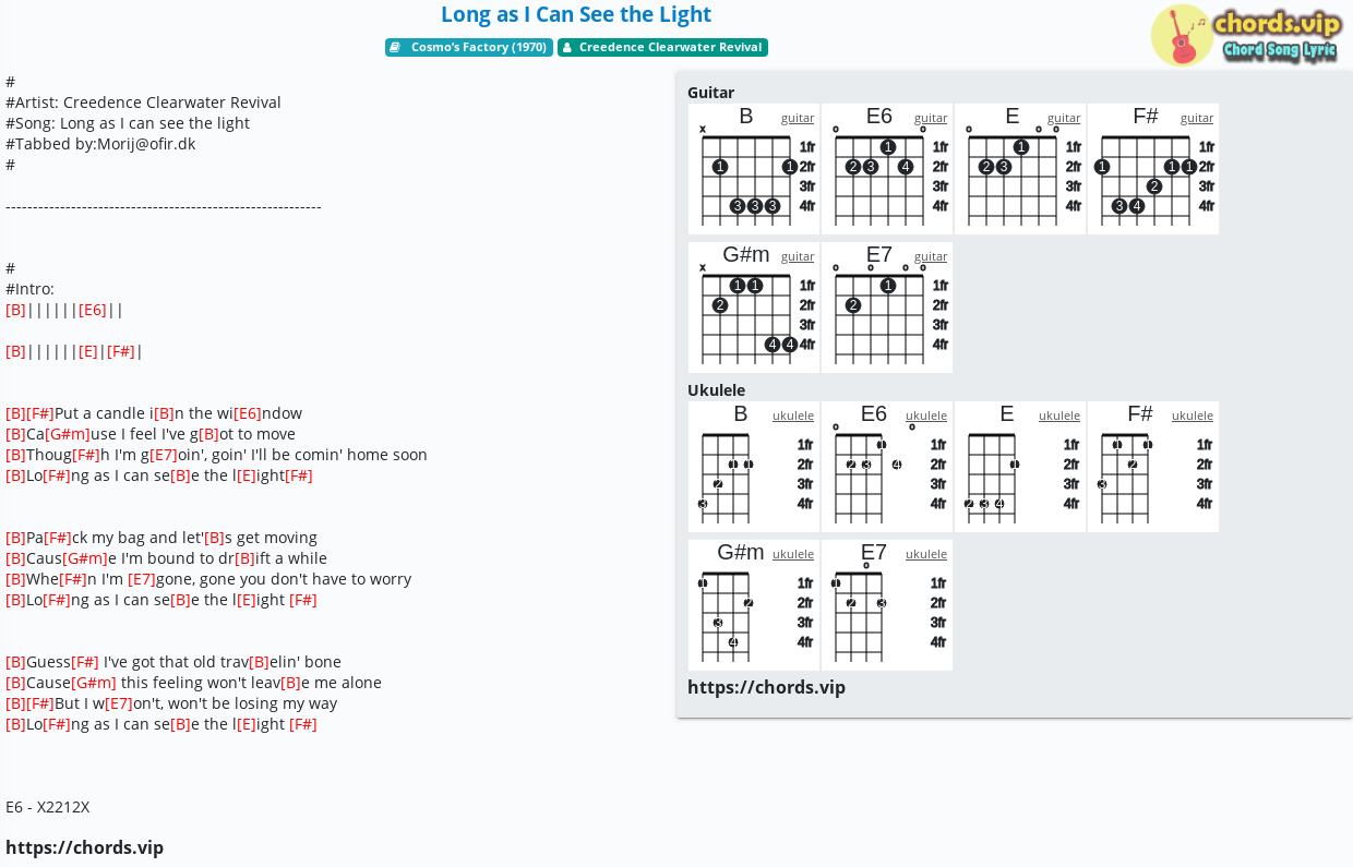 Chord Long As I Can See The Light Creedence Clearwater Revival Tab Song Lyric Sheet Guitar Ukulele Chords Vip