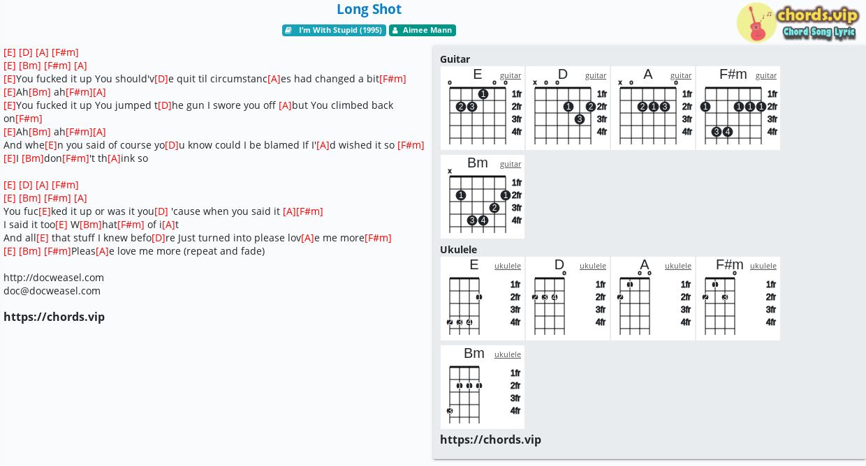 Chord Long Shot Aimee Mann Tab Song Lyric Sheet Guitar Ukulele Chords Vip