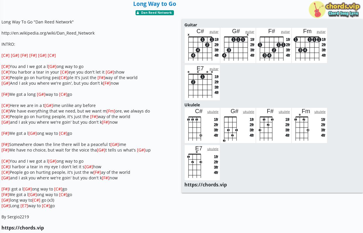 Chord Long Way To Go Dan Reed Network Tab Song Lyric Sheet Guitar Ukulele Chords Vip