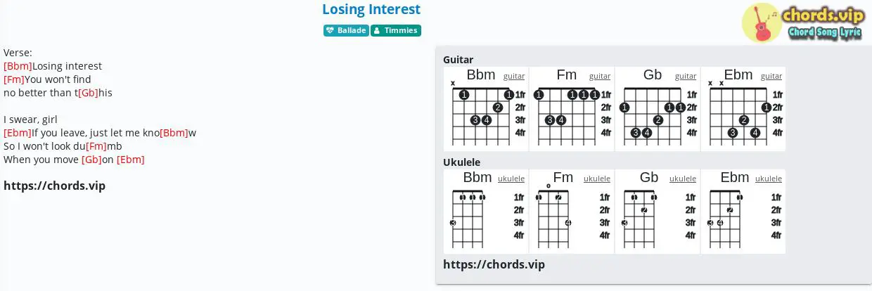 Chord: Losing Interest - Timmies - tab, song lyric, sheet, guitar, ukulele