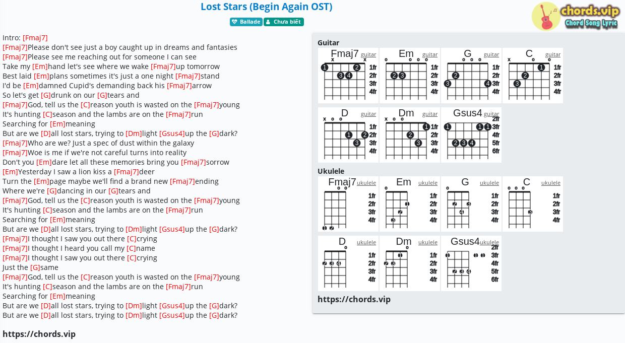 Chord Lost Stars Begin Again Ost Tab Song Lyric Sheet Guitar Ukulele Chords Vip