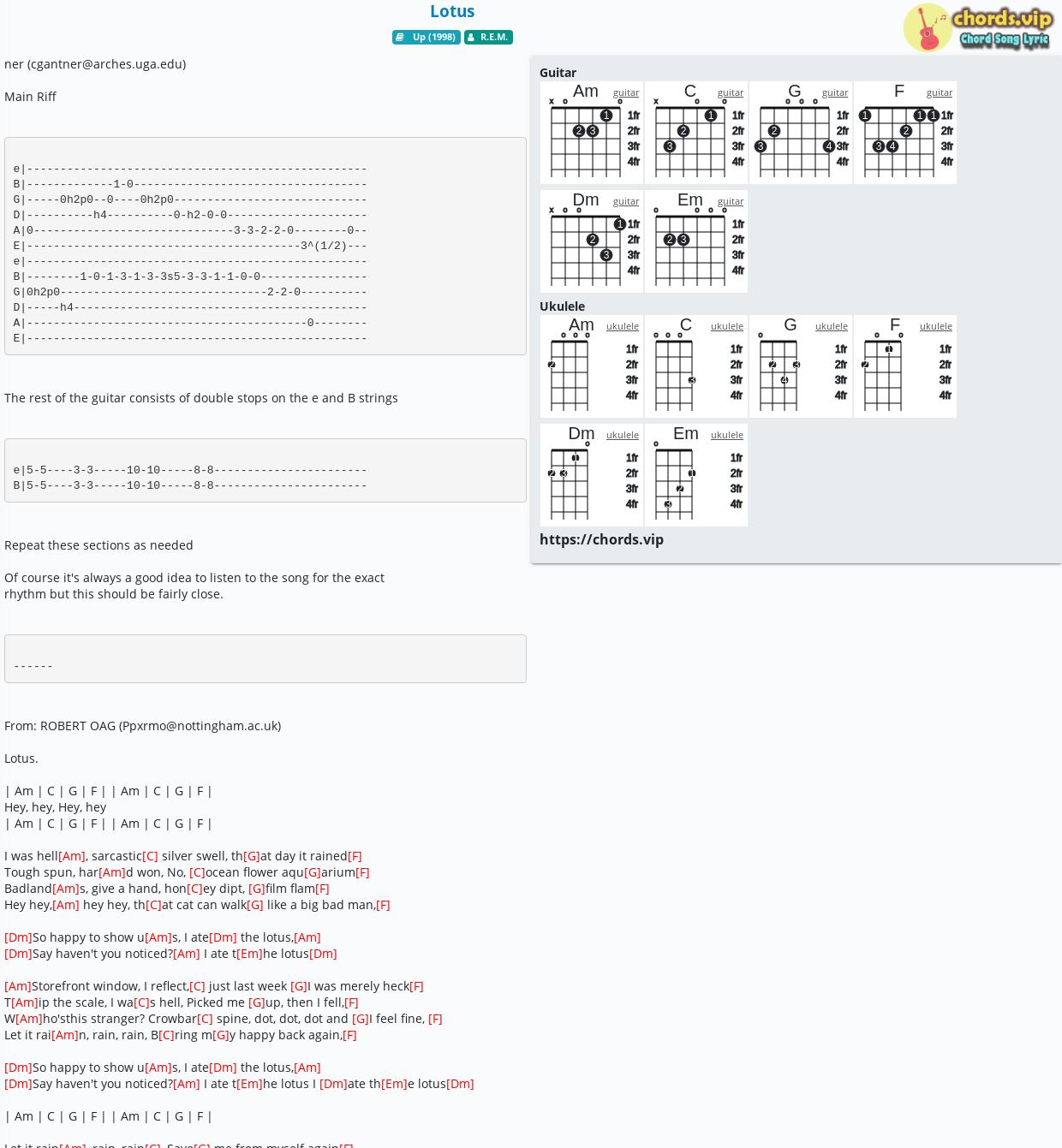 Chord Lotus R E M Tab Song Lyric Sheet Guitar Ukulele Chords Vip
