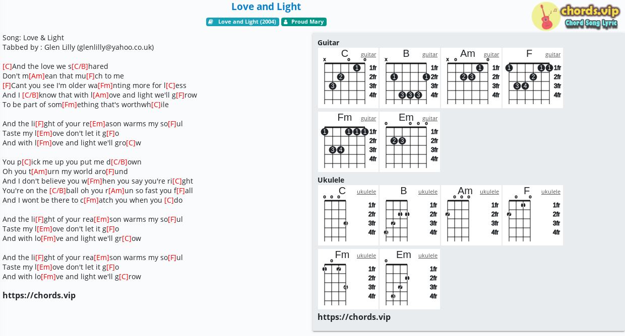 Chord Love And Light Proud Mary Tab Song Lyric Sheet Guitar Ukulele Chords Vip