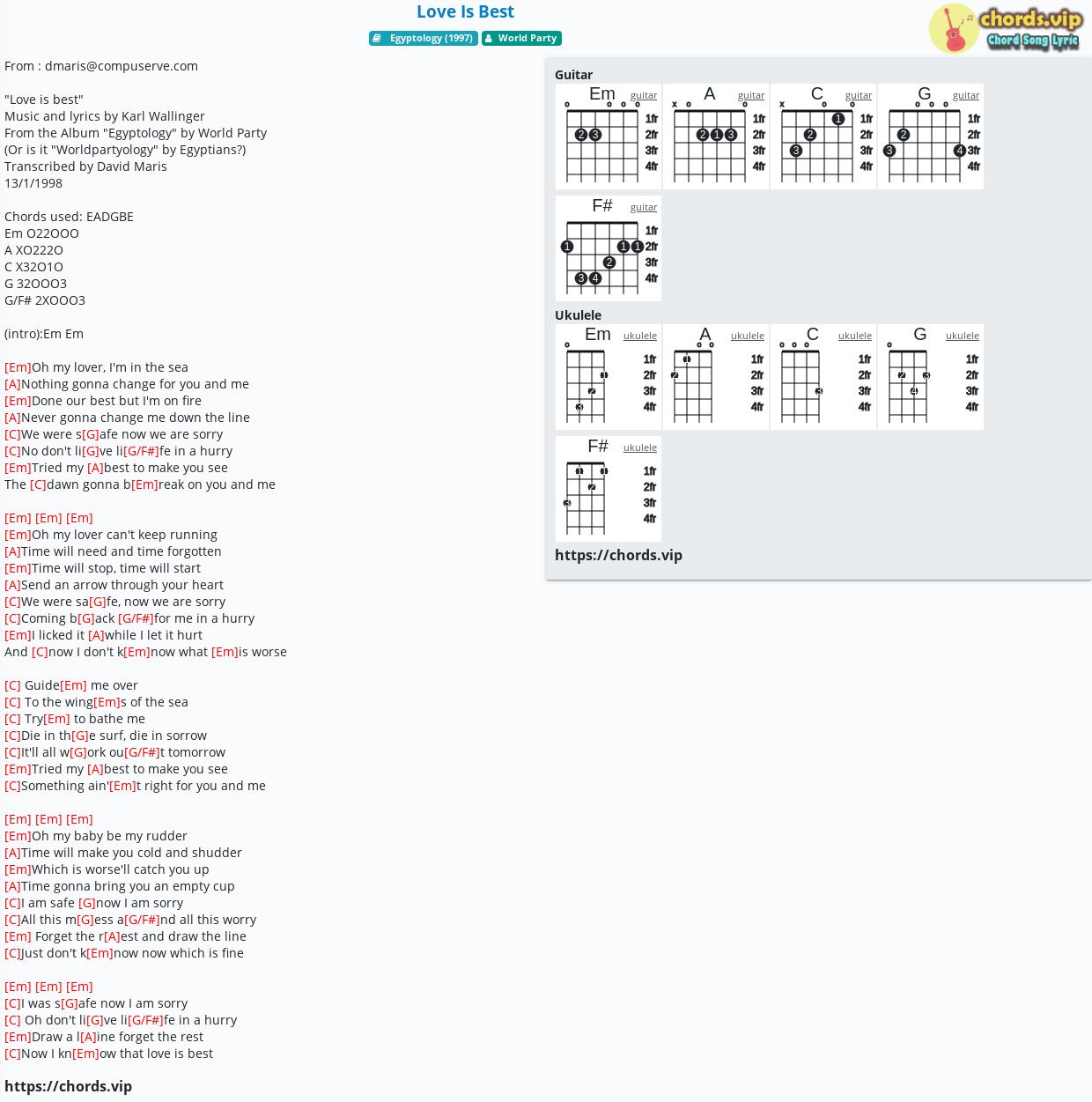 Chord Love Is Best World Party Tab Song Lyric Sheet Guitar Ukulele Chords Vip