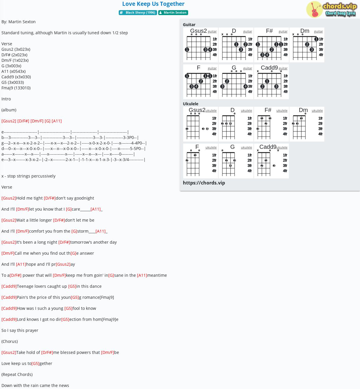 Chord Love Keep Us Together tab, song lyric, sheet, guitar, ukulele