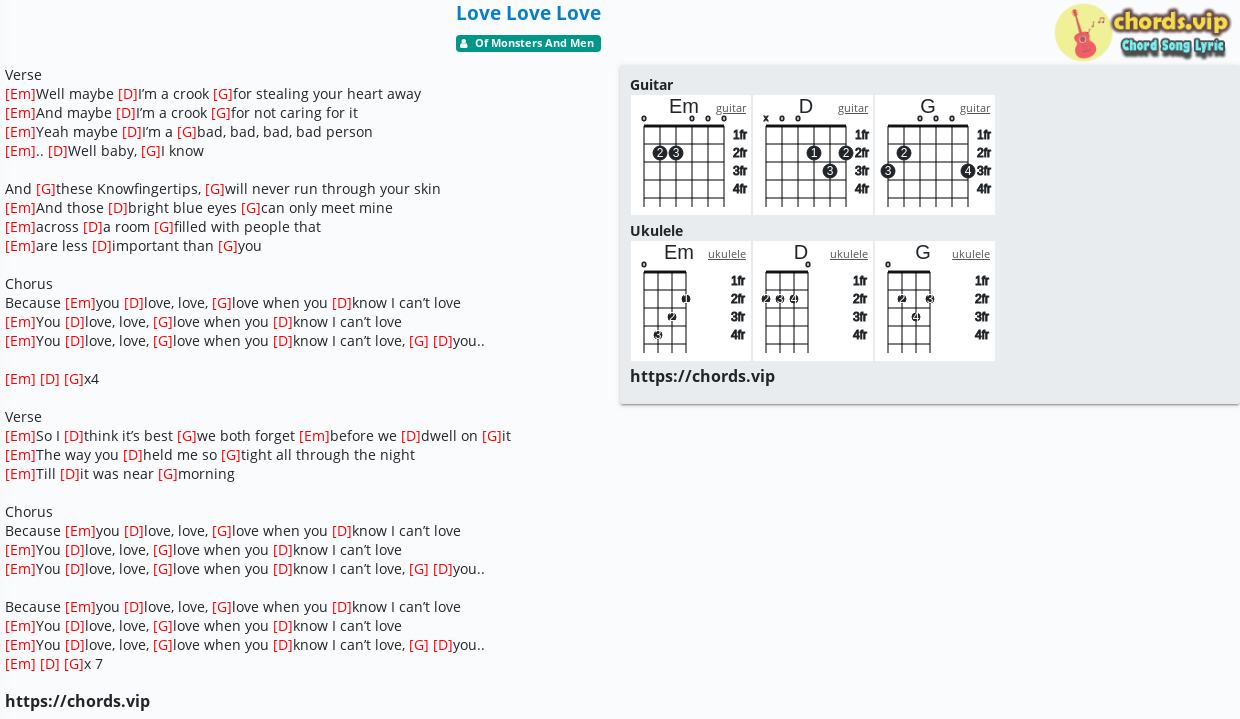 Chord Love Love Love Of Monsters And Men Of Monsters And Men Tab Song Lyric Sheet Guitar Ukulele Chords Vip