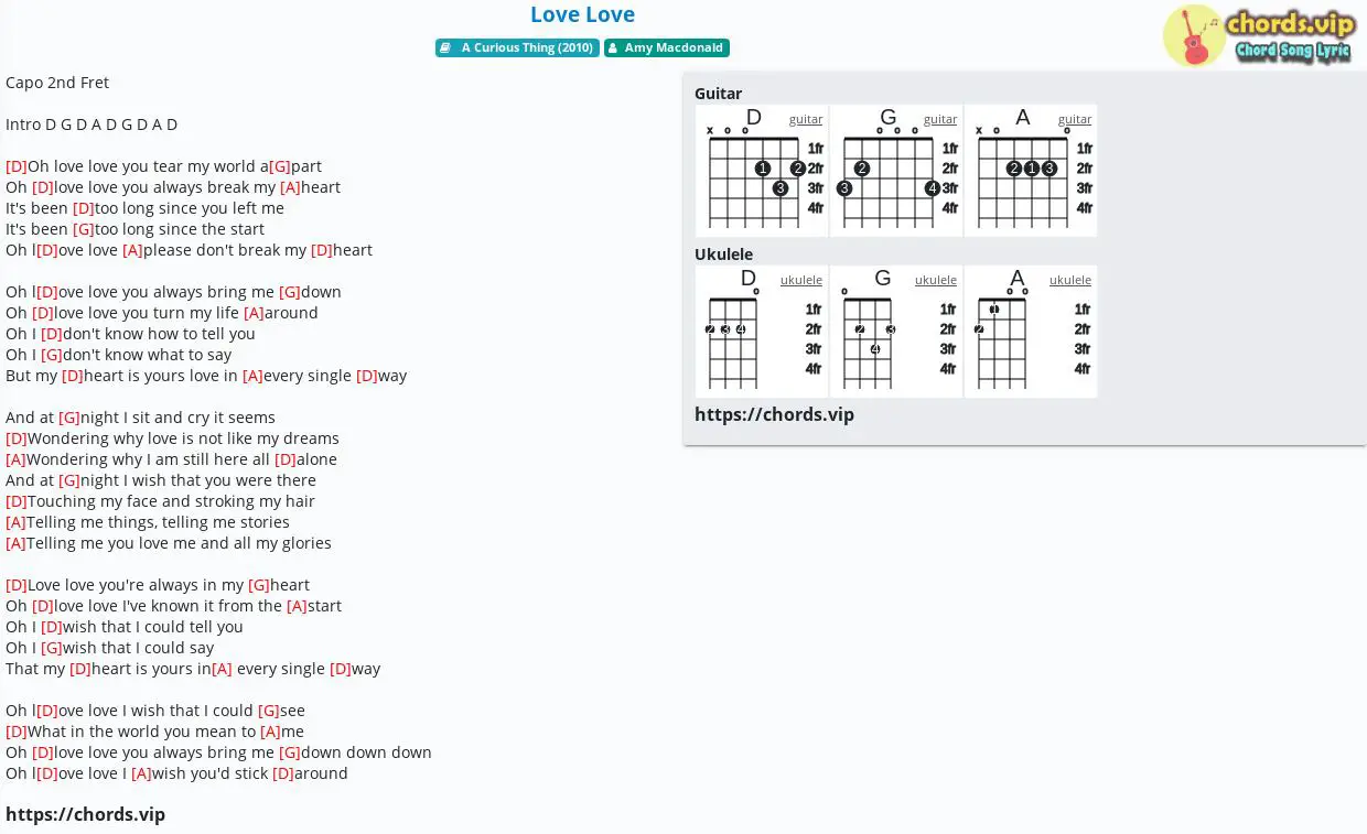 Chord Love Love Amy Macdonald Tab Song Lyric Sheet Guitar Ukulele Chords Vip