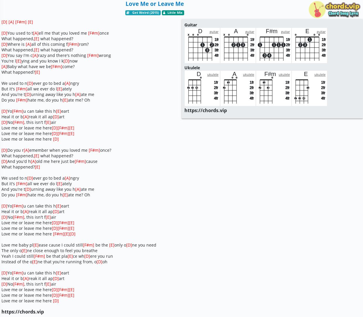 Chord Love Me Or Leave Me Little Mix Tab Song Lyric Sheet Guitar Ukulele Chords Vip