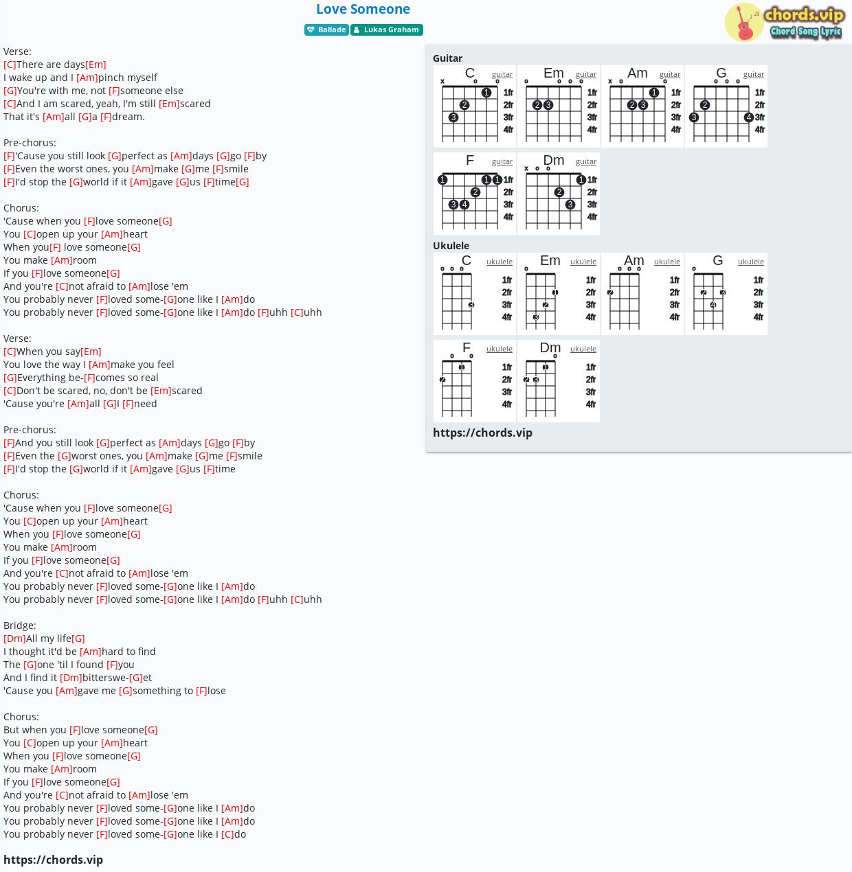 Chord: Love Someone - Lukas Graham - tab, song sheet, guitar, ukulele | chords.vip