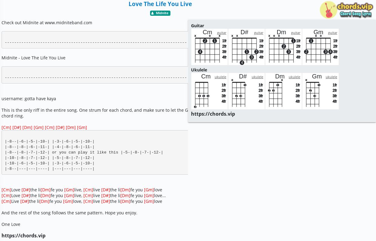 Chord Love The Life You Live Midnite Tab Song Lyric Sheet Guitar Ukulele Chords Vip