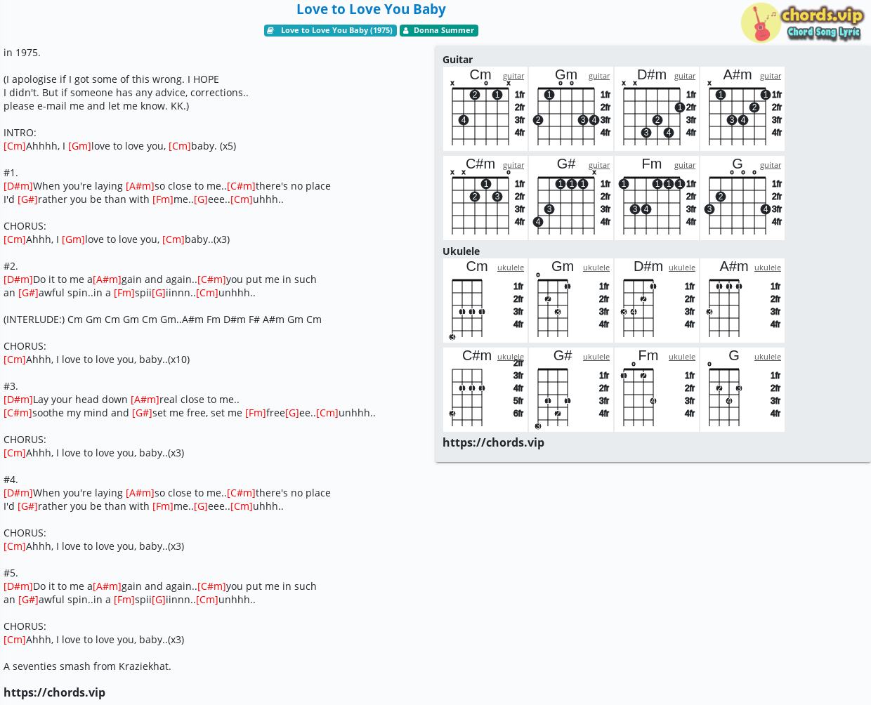 Chord Love To Love You Baby Donna Summer Tab Song Lyric Sheet Guitar Ukulele Chords Vip