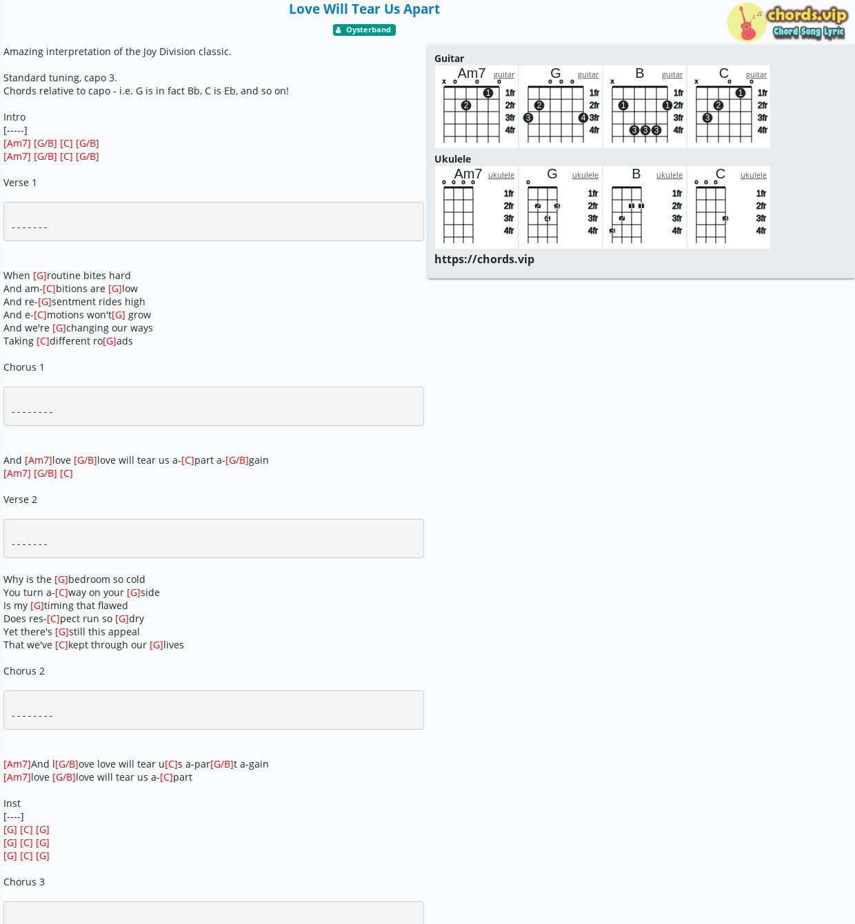 depositum Sport Ud over Chord: Love Will Tear Us Apart - Oysterband - tab, song lyric, sheet,  guitar, ukulele | chords.vip