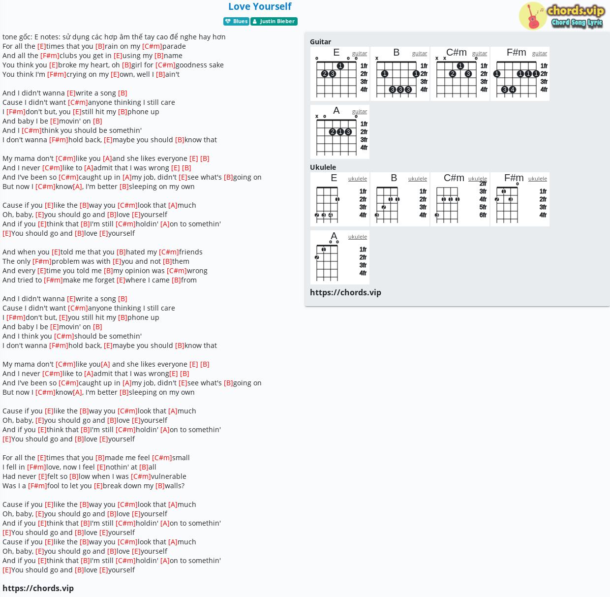 Lav Blot Mod viljen Chord: Love Yourself - Justin Bieber - tab, song lyric, sheet, guitar,  ukulele | chords.vip