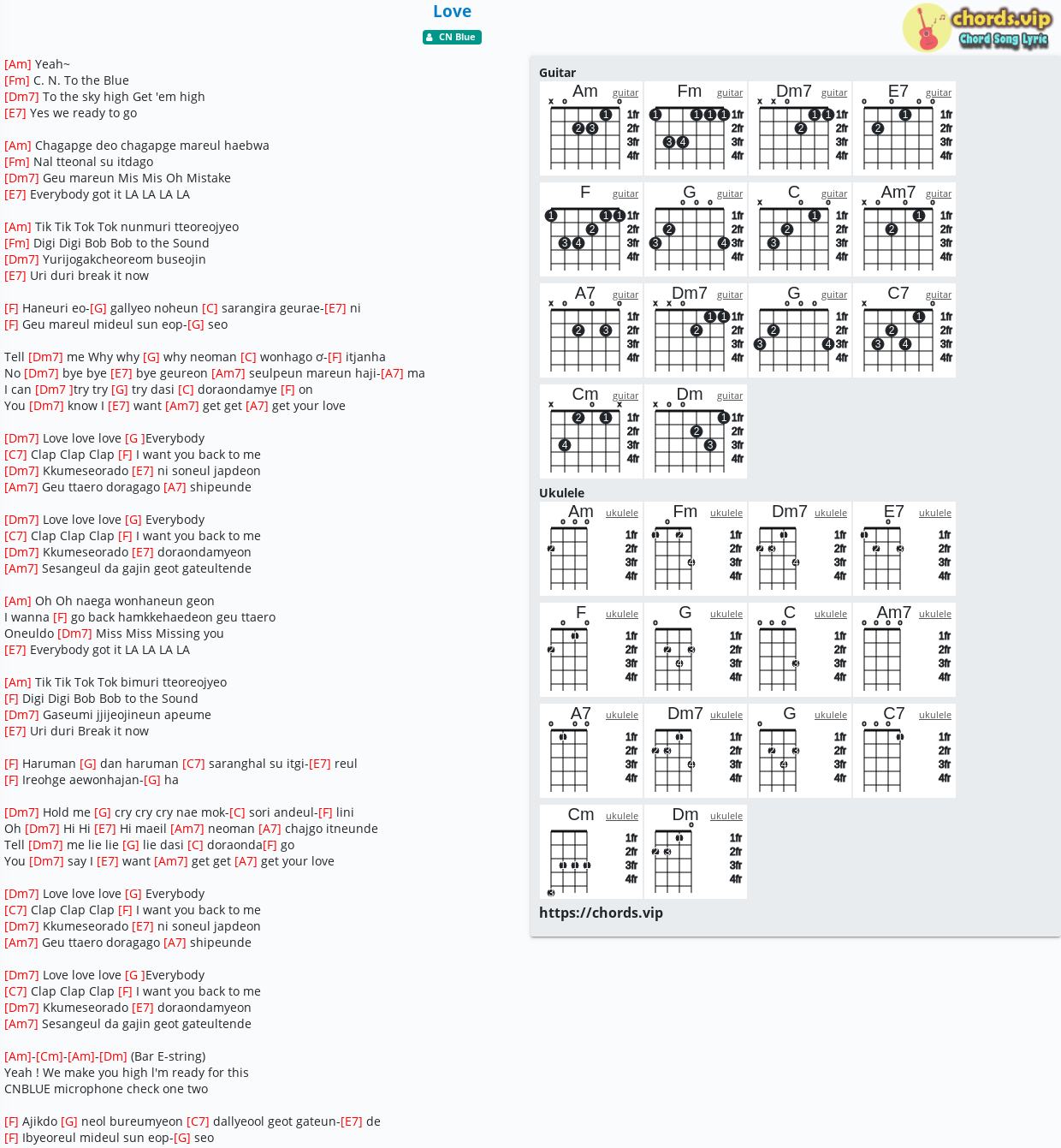 Chord Love Cn Blue Tab Song Lyric Sheet Guitar Ukulele Chords Vip