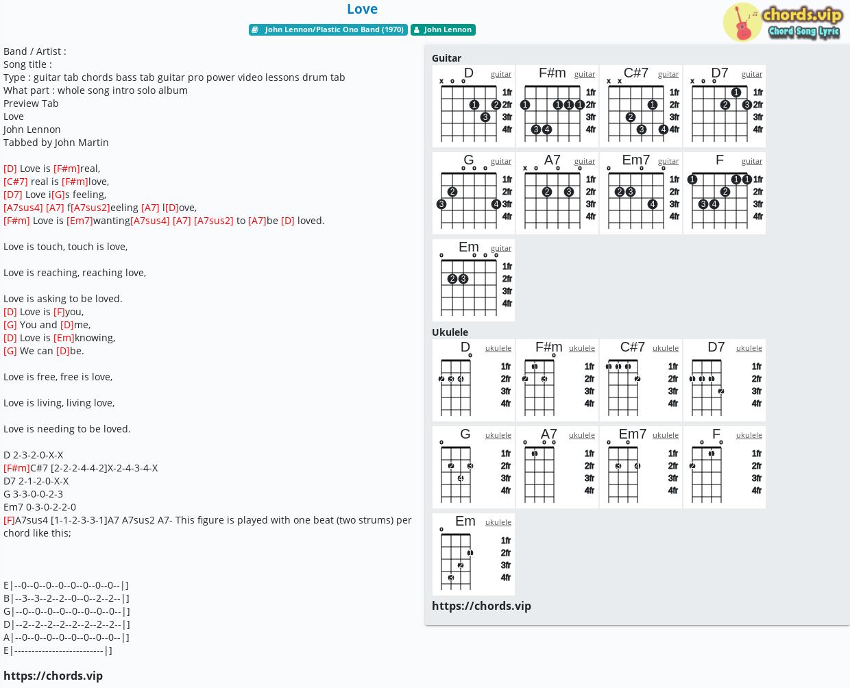 Chord Love John Lennon Tab Song Lyric Sheet Guitar Ukulele Chords Vip