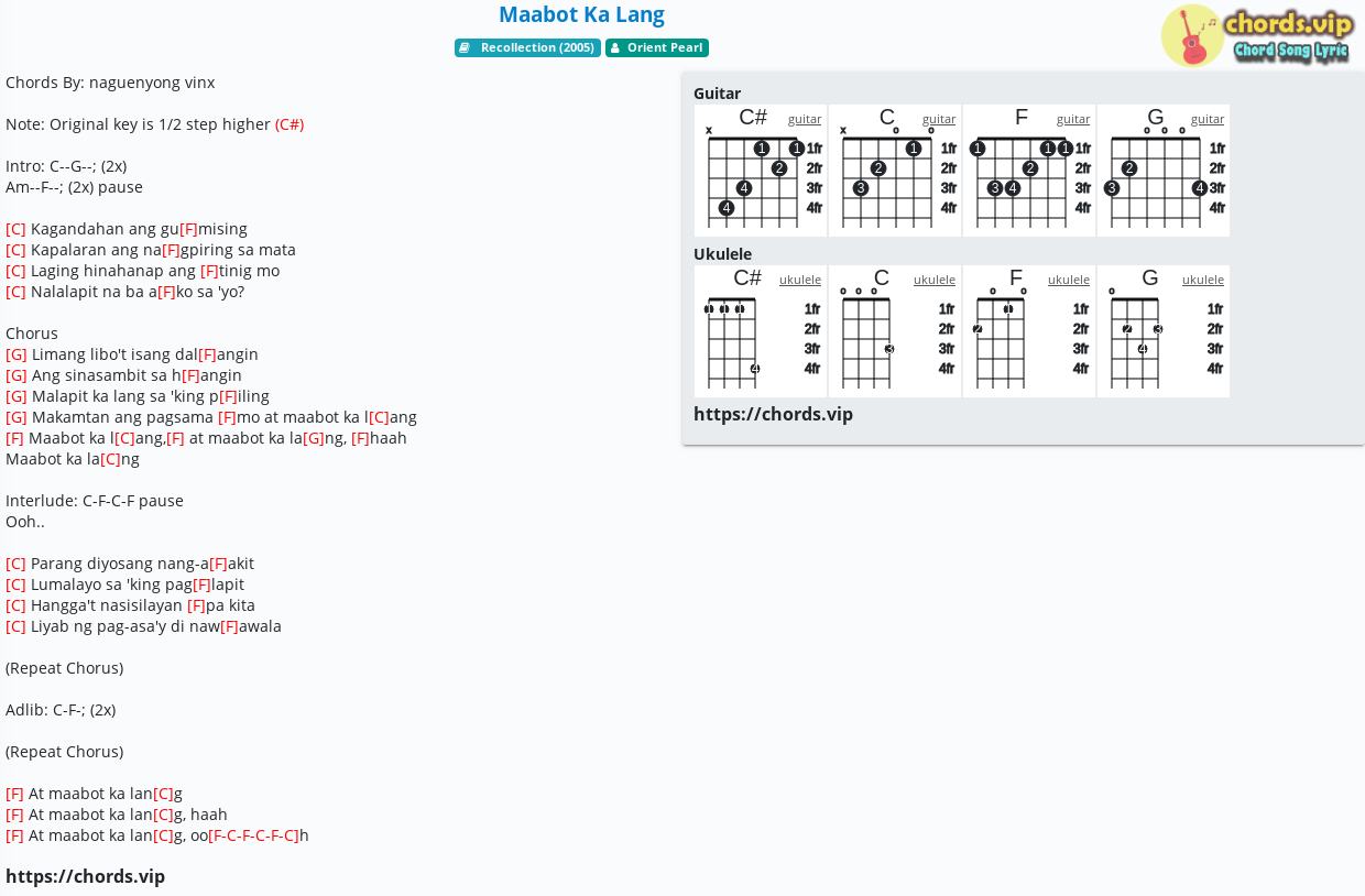 Chord: Maabot Ka Lang - Orient Pearl - tab, song lyric, sheet, guitar