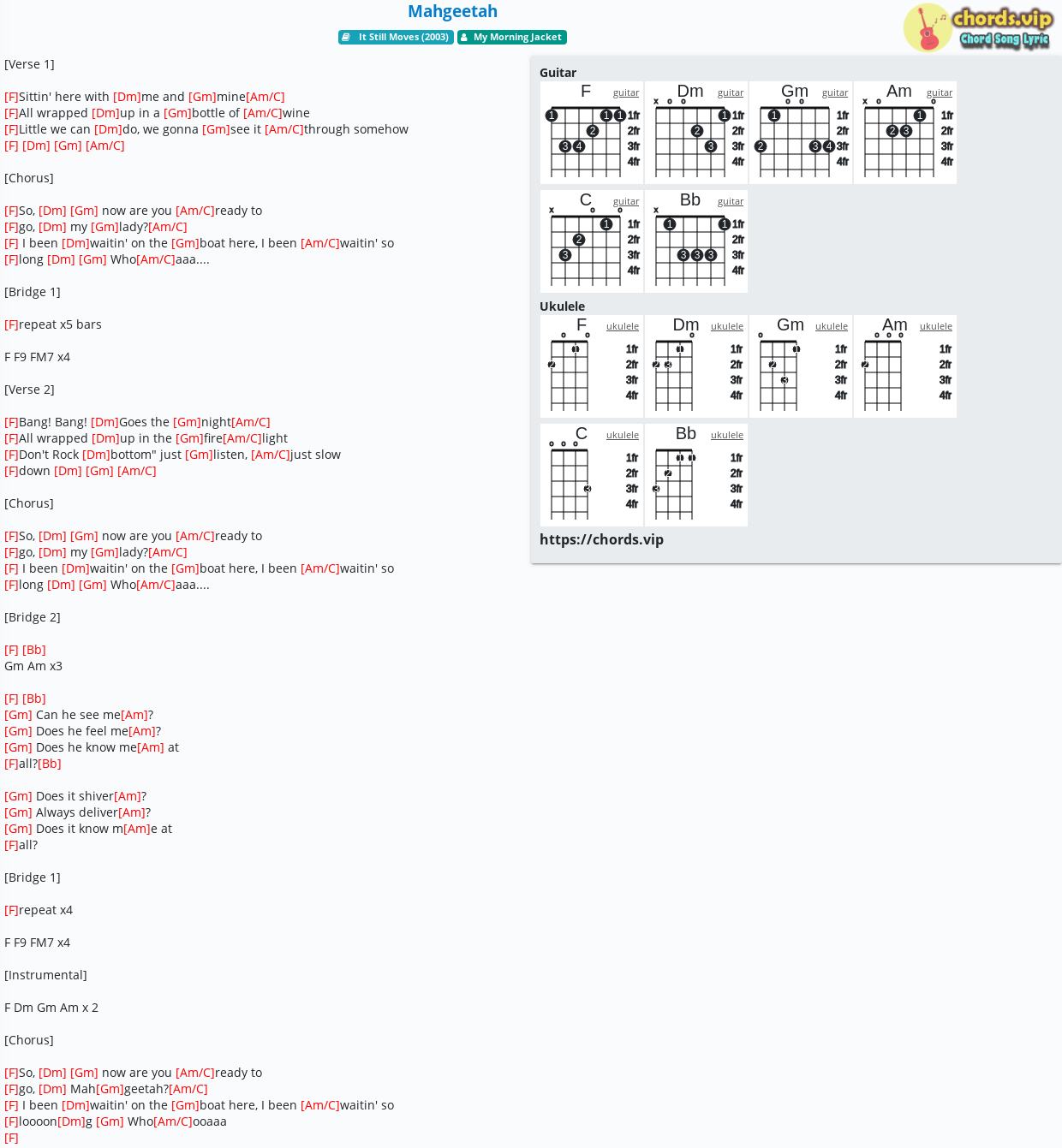Chord Mahgeetah My Morning Jacket tab, song lyric, sheet, guitar, ukulele chords.vip