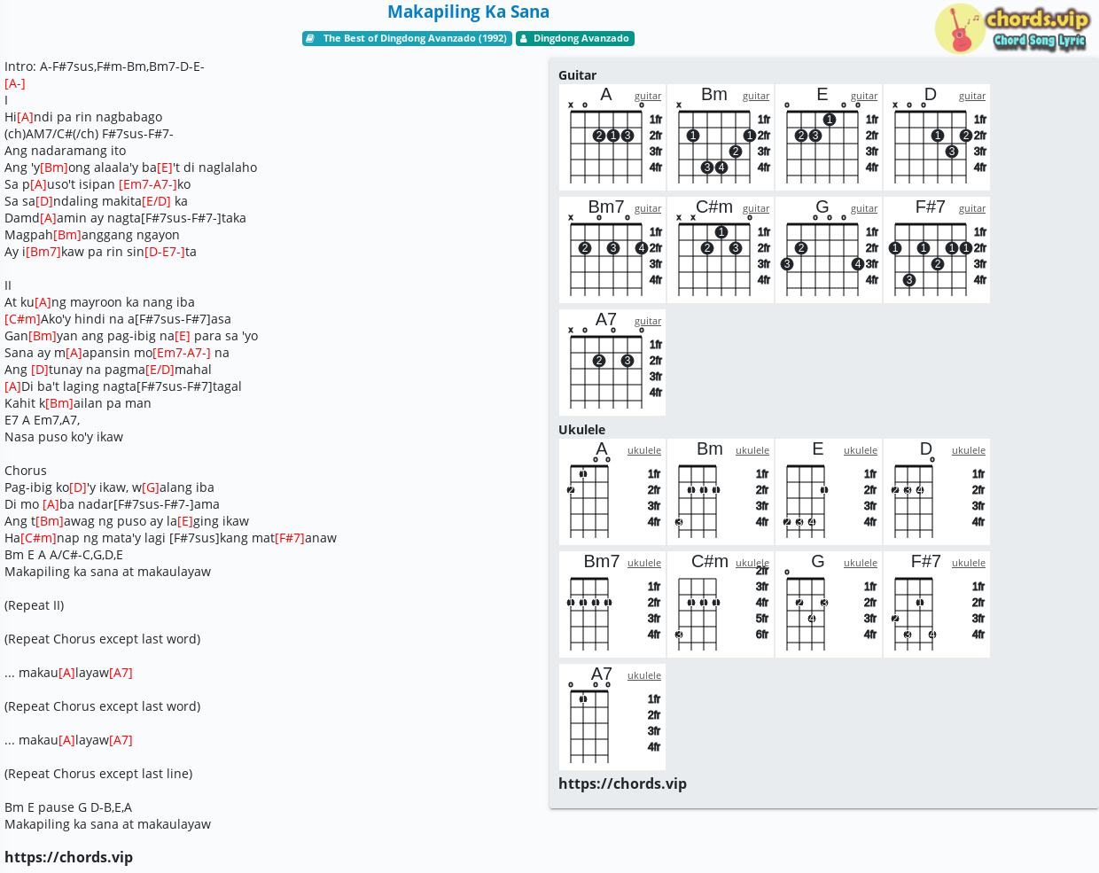 Chord: Makapiling Ka Sana - Dingdong Avanzado - tab, song lyric, sheet