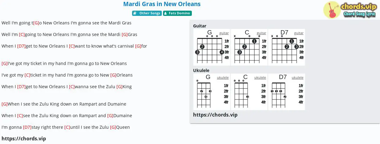 mardi gras mambo lyrics and chords