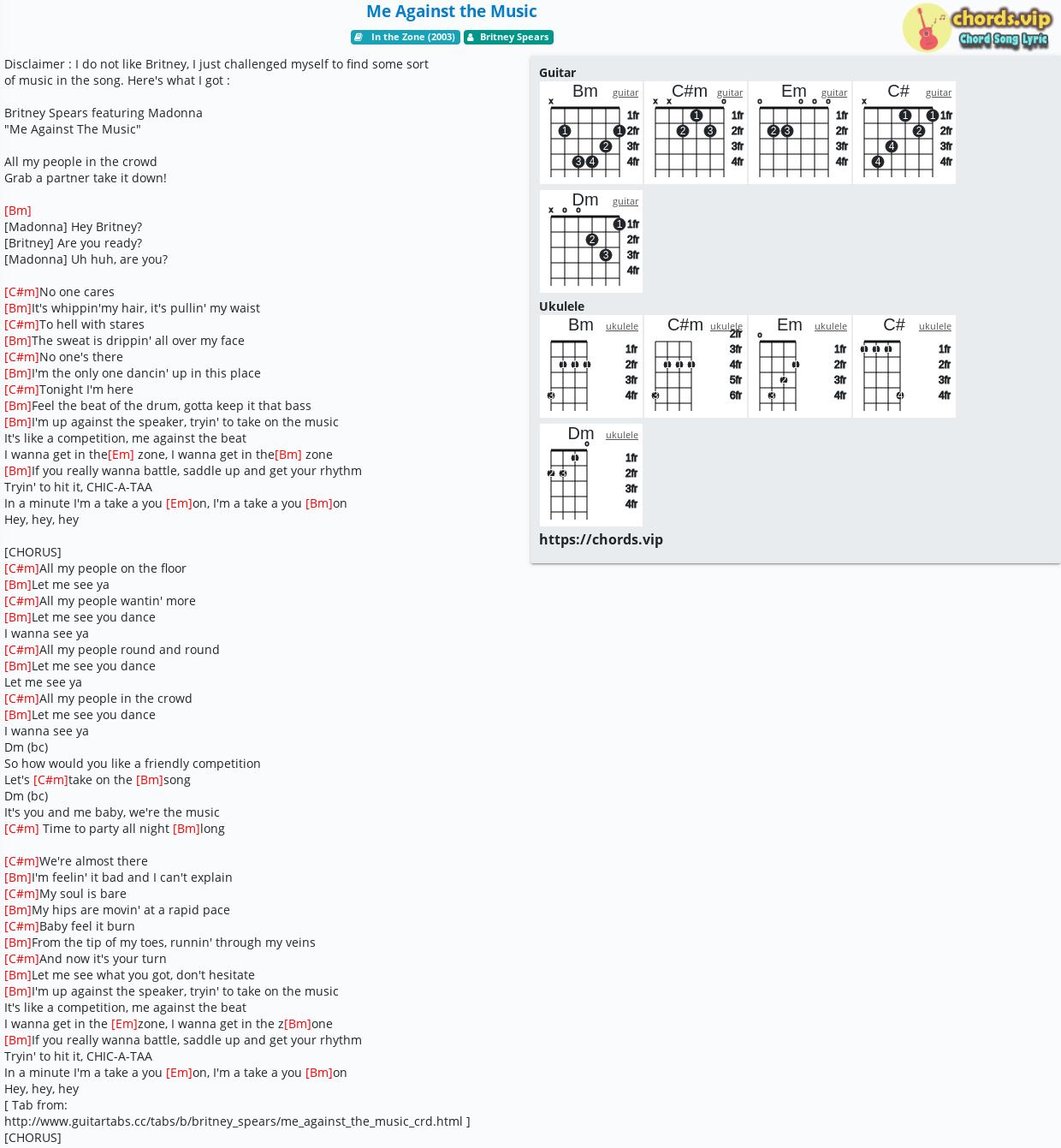 Chord Me Against The Music Britney Spears Tab Song Lyric Sheet Guitar Ukulele Chords Vip