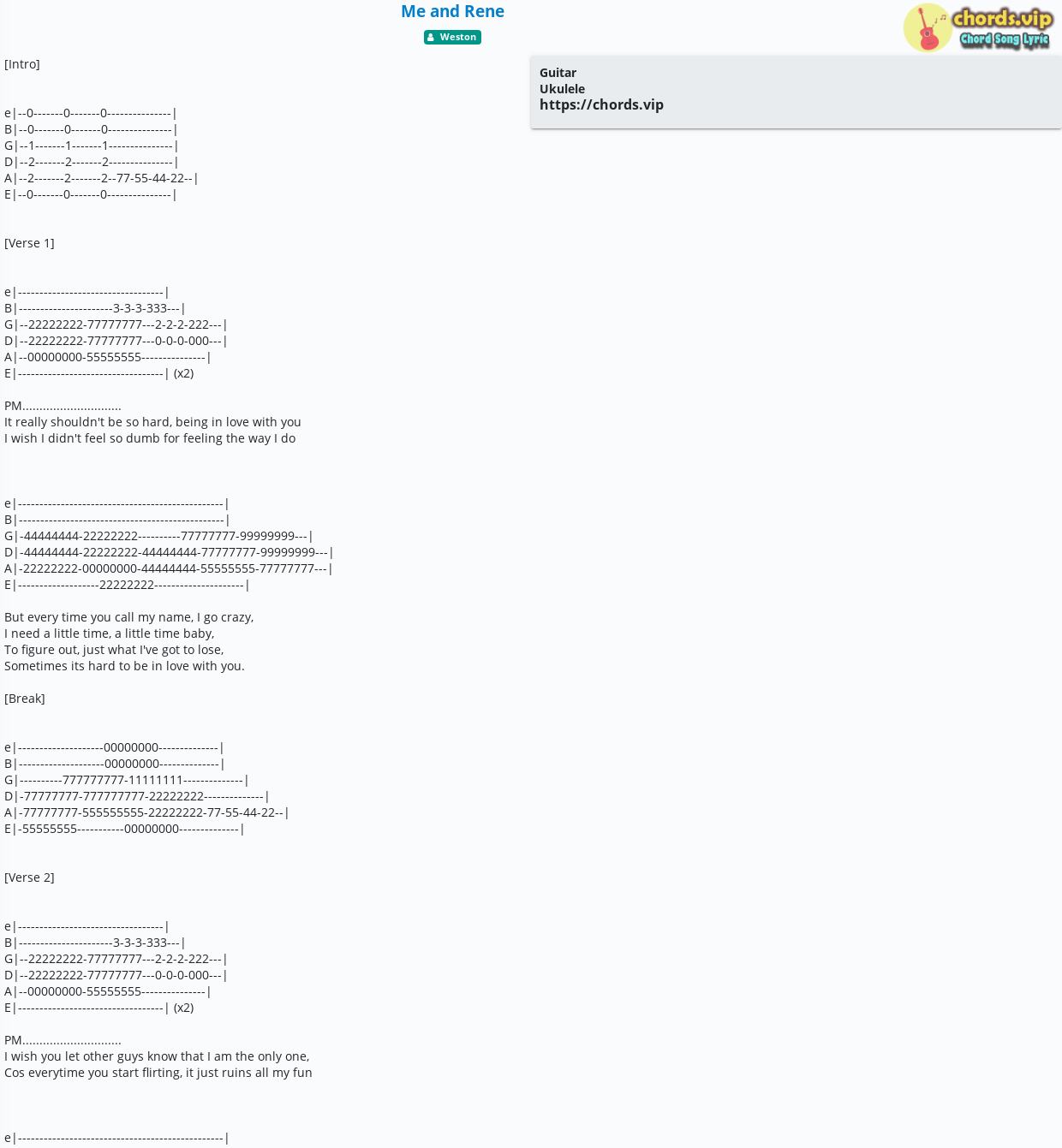 Chord Me And Rene Weston Tab Song Lyric Sheet Guitar Ukulele Chords Vip Chord Me And Rene Weston Tab Song Lyric Sheet Guitar Ukulele Chords Vip