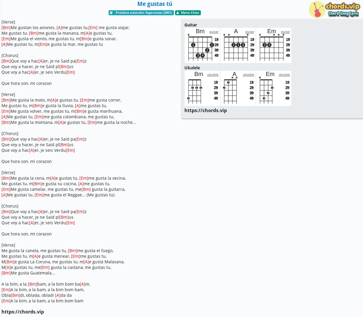 Manu Chao Me Gustas Tu Paroles Chord: Me gustas tú - Manu Chao - tab, song lyric, sheet, guitar