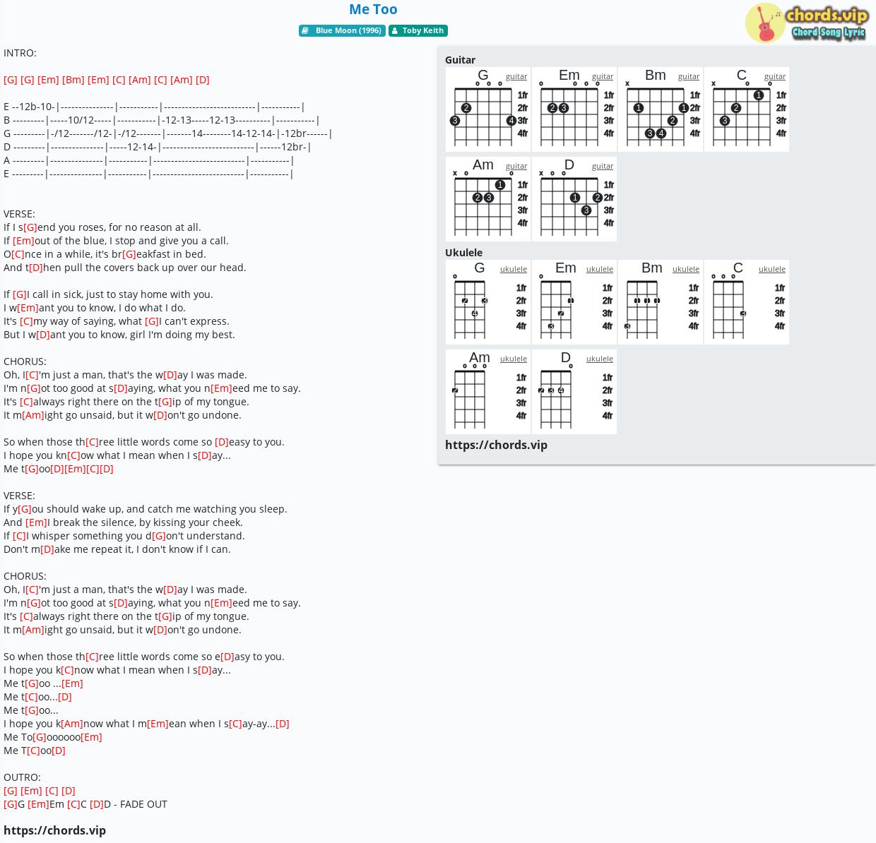 Chord Me Too Toby Keith Tab Song Lyric Sheet Guitar Ukulele Chords Vip